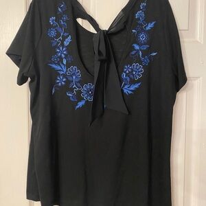 Black Tee with blue embroidery